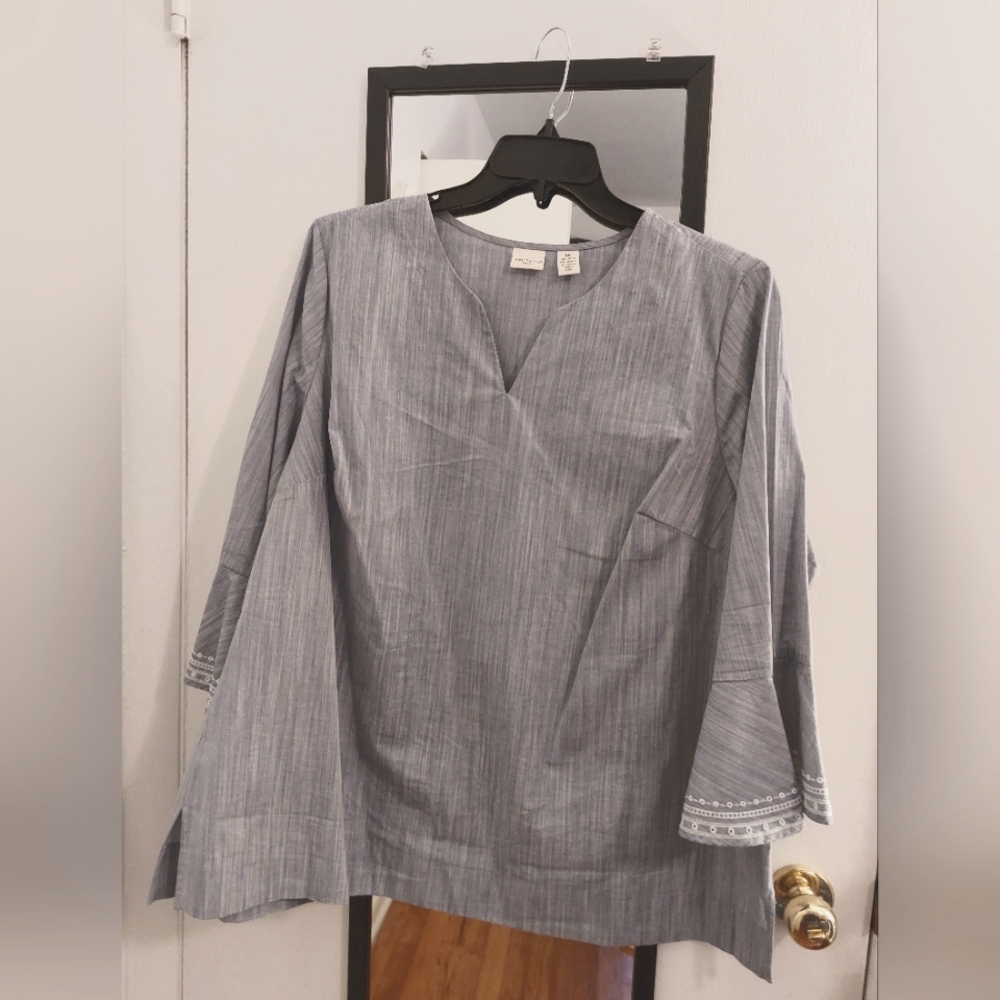 Westbound Woman EUC Tunic V-neck Bell Sleeve Plus Size 2X Blue 100% Cotton